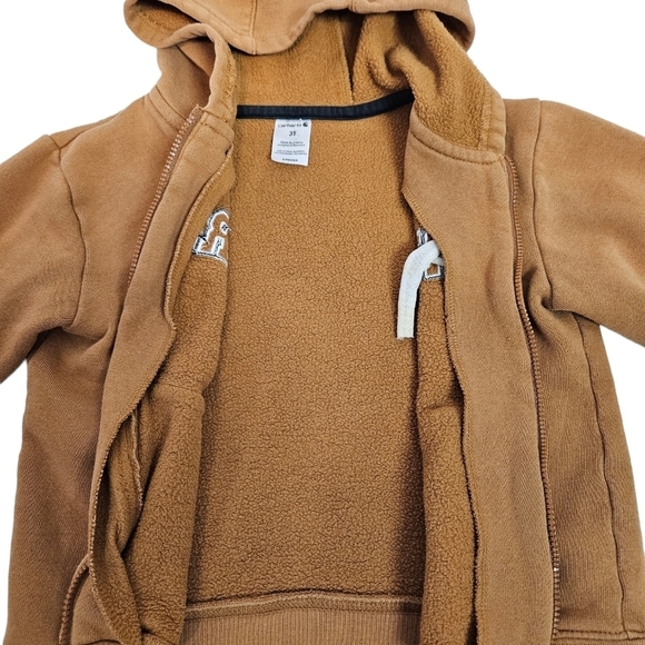 Carhartt Camel Distressed Full Zipper Hooded Sweatshirt Size 3T Toddler - Picture 7 of 10